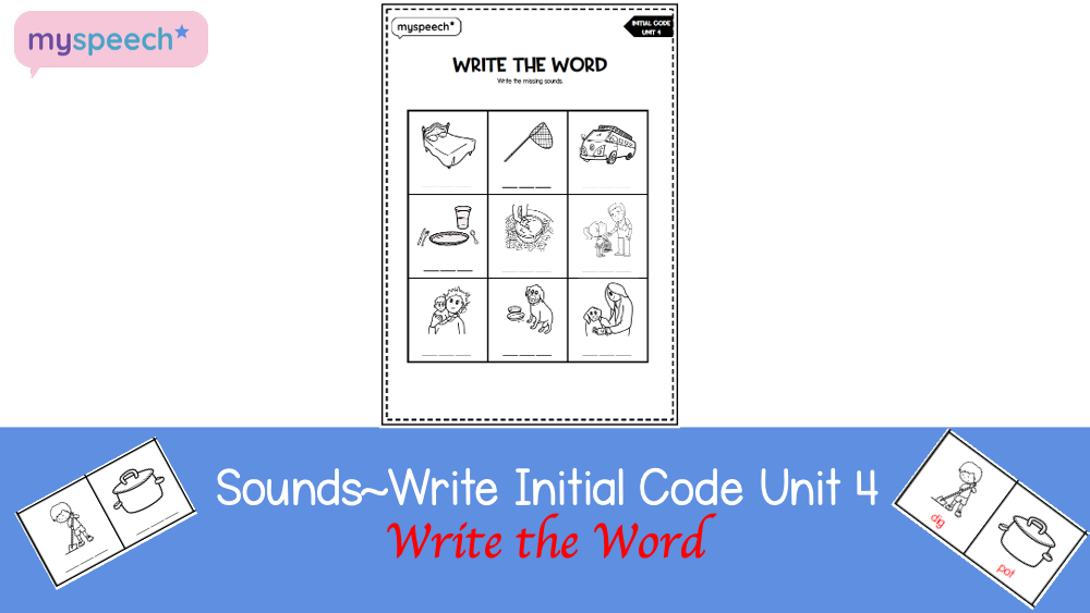 Cover of the Write the Word worksheet for Sounds~Write Initial Code Unit 4